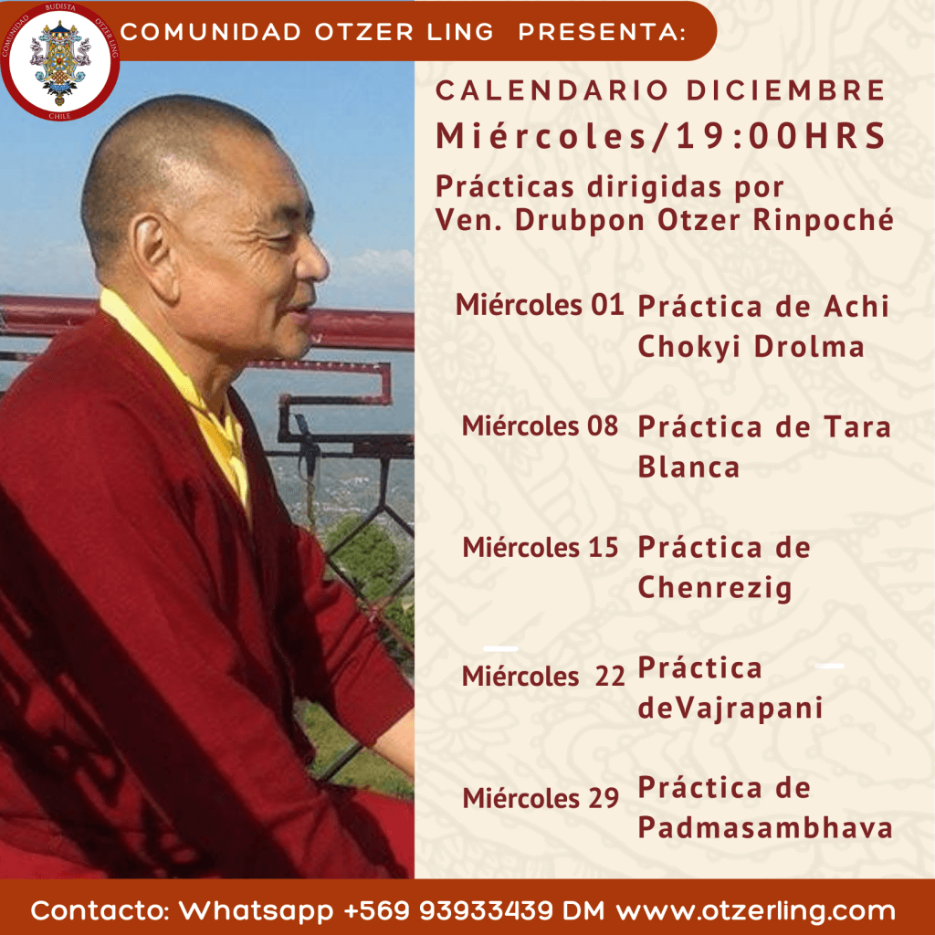 Diciembre Prácticas de Meditación guidas por Ven Lama Drubpon Otzer Rimpoché